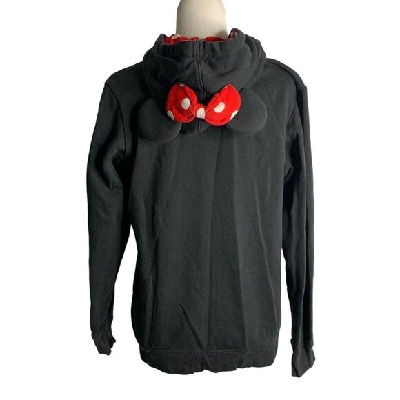 Disney Parks Minnie Mouse Hoodie Sweatshirt L Black Embroidered Full Zip Ears - Picture 5 of 7